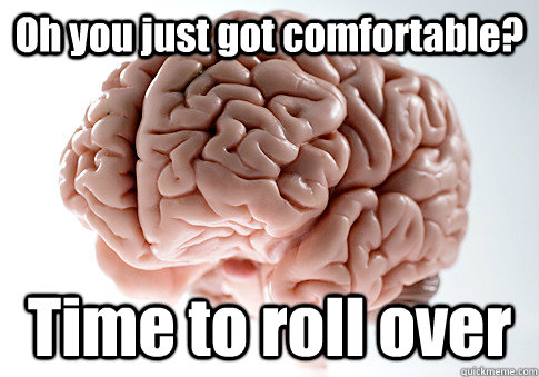 oh you just got comfortable time to roll over - Scumbag Brain