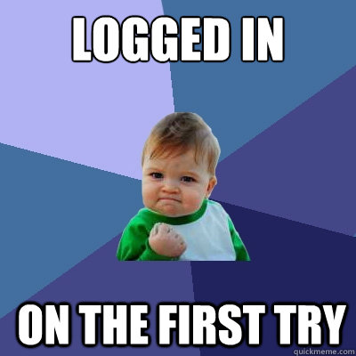 logged in on the first try - Success Kid
