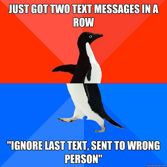 just got two text messages in a row ignore last text sent - Socially Awesome Awkward Penguin