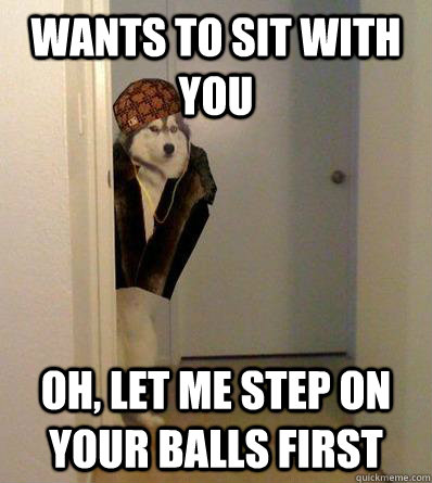 wants to sit with you oh let me step on your balls first - Scumbag dog