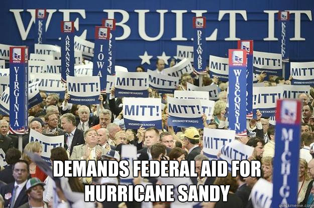 demands federal aid for hurricane sandy -