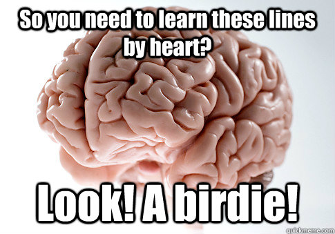 so you need to learn these lines by heart look a birdie - Scumbag Brain