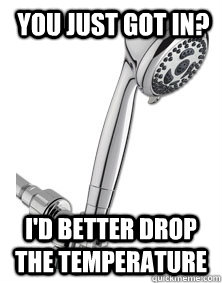 you just got in id better drop the temperature - Scumbag Shower