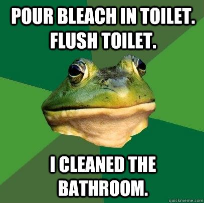 pour bleach in toilet flush toilet i cleaned the bathroom - Foul Bachelor Frog