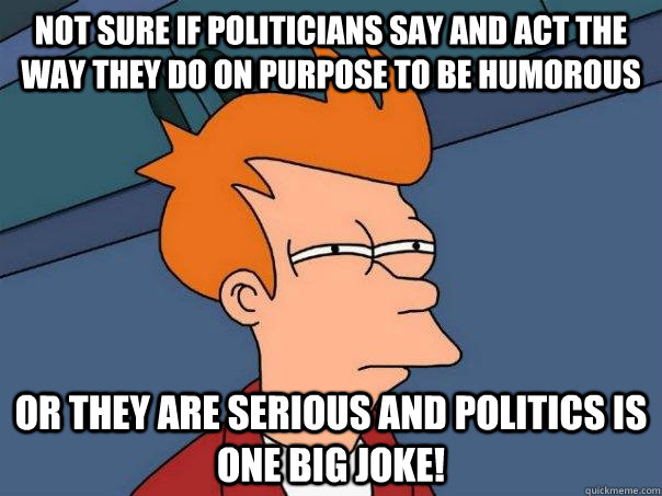 not sure if politicians say and act the way they do on purpo - Futurama Fry