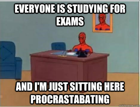 everyone is studying for exams and im just sitting here pro - Spiderman Desk