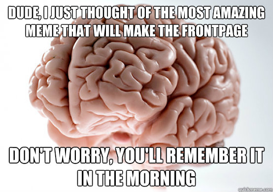 dude i just thought of the most amazing meme that will make - Scumbag brain on life