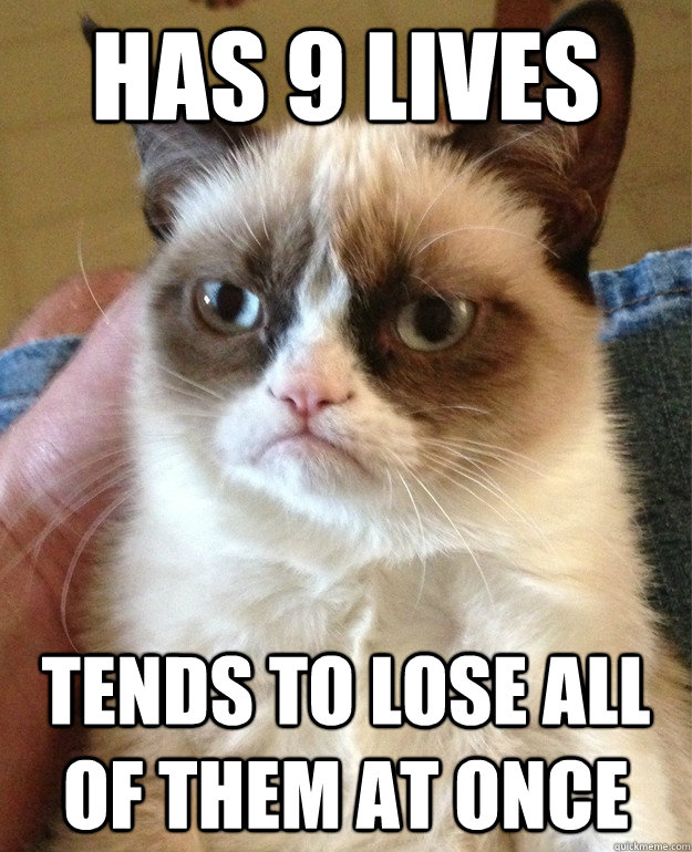has 9 lives tends to lose all of them at once - Grumpy Cat