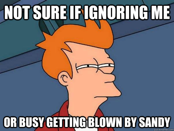 not sure if ignoring me or busy getting blown by sandy - Futurama Fry