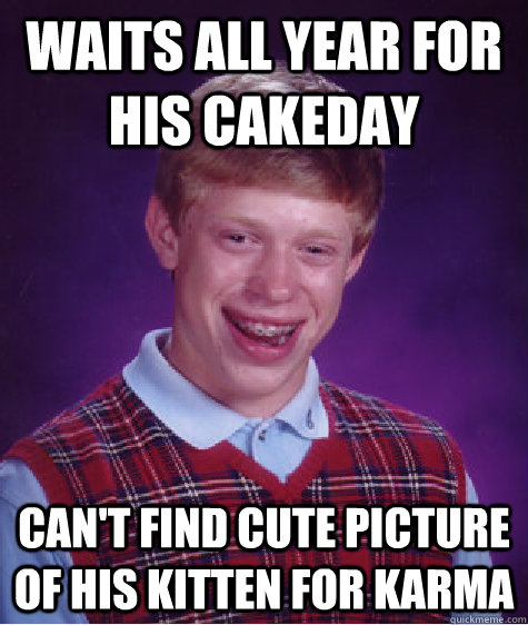 waits all year for his cakeday cant find cute picture of hi - Bad Luck Brian