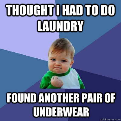 thought i had to do laundry found another pair of underwear - Success Kid