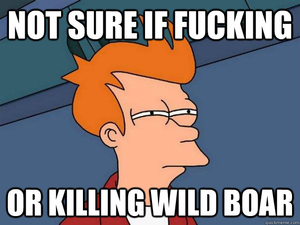 not sure if fucking or killing wild boar - Futurama Fry