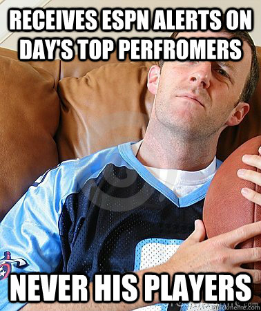 receives espn alerts on days top perfromers never his playe - Fantasy Football Guy