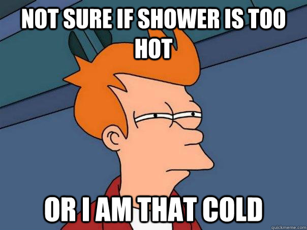 not sure if shower is too hot or i am that cold - Futurama Fry