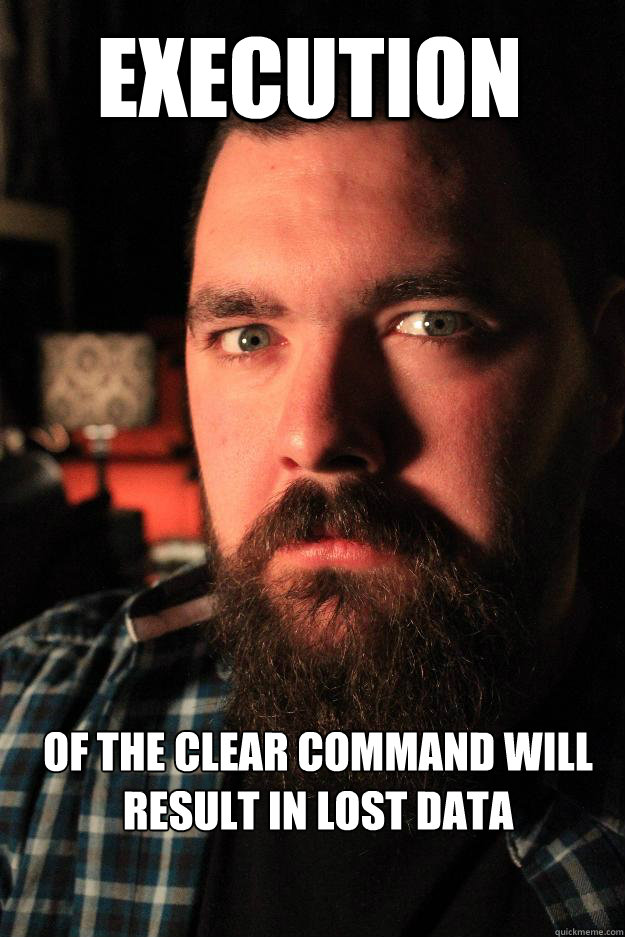 execution of the clear command will result in lost data - Dating Site Murderer