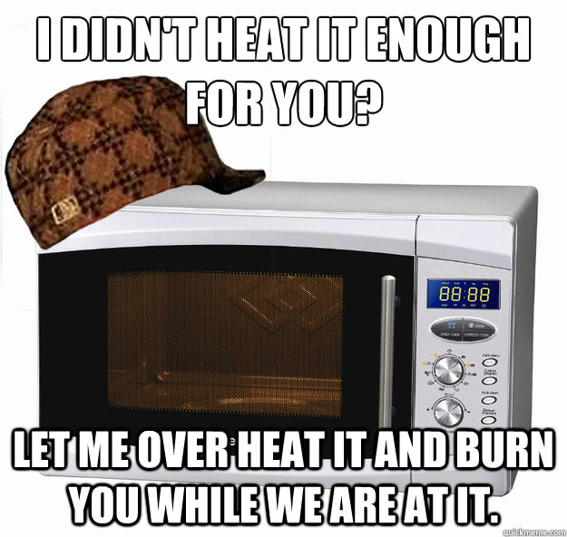 i didnt heat it enough for you let me over heat it and bur - scumbag microwave