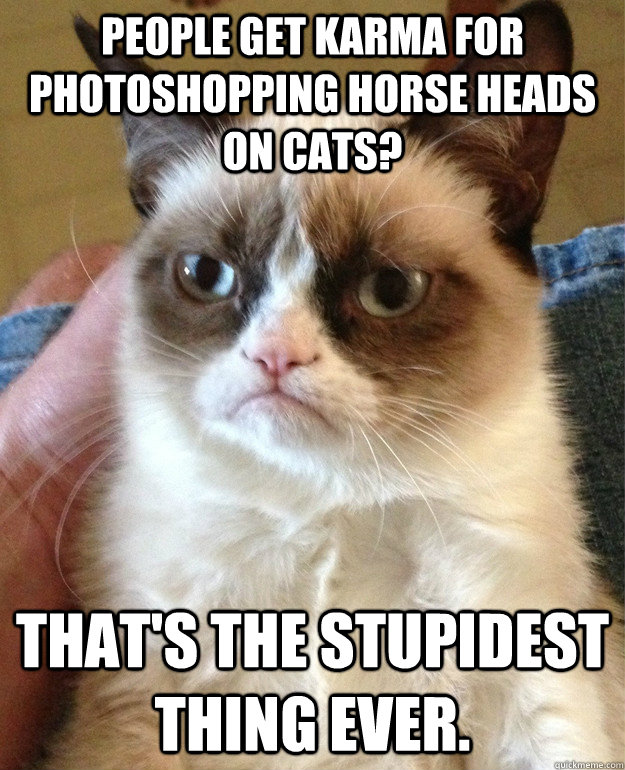 people get karma for photoshopping horse heads on cats that - grumpy cat