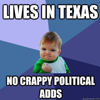 lives in texas no crappy political adds - Success Kid