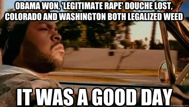 obama won legitimate rape douche lost colorado and washi - It was a good day