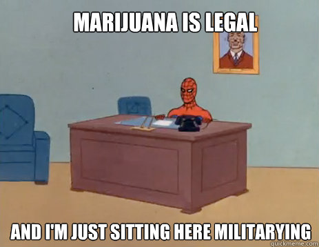 marijuana is legal and im just sitting here militarying - masturbating spiderman