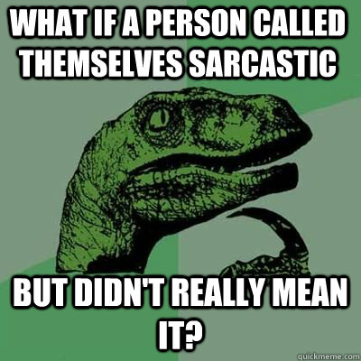 what if a person called themselves sarcastic but didnt real - Philosoraptor