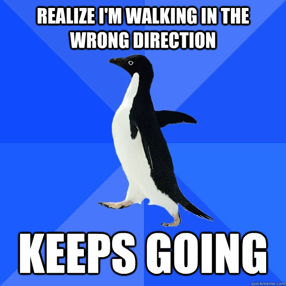 realize im walking in the wrong direction keeps going - Socially Awkward Penguin