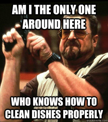 am i the only one around here who knows how to clean dishes - Angry walter