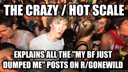 the crazy hot scale explains all the my bf just dumped me - Sudden Clarity Clarence
