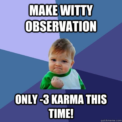 make witty observation only 3 karma this time - Success Kid