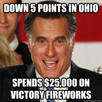 down 5 points in ohio spends 25000 on victory fireworks - Overconfident Romney