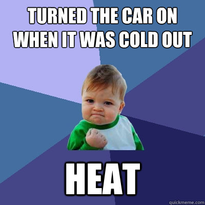 turned the car on when it was cold out heat - Success Kid