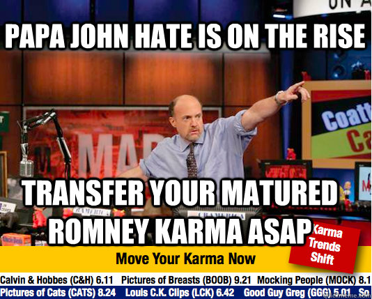 papa john hate is on the rise transfer your matured romney k - Mad Karma with Jim Cramer