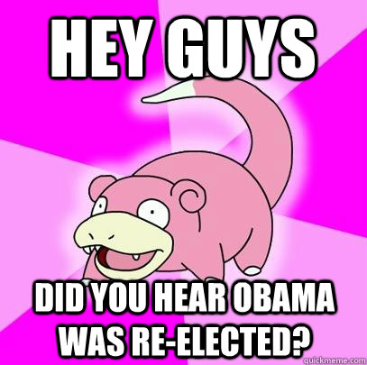 hey guys did you hear obama was reelected - Slowpoke
