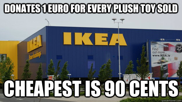 donates 1 euro for every plush toy sold cheapest is 90 cents - Good Guy Ikea
