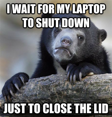 i wait for my laptop to shut down just to close the lid - Confession Bear