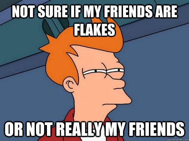 not sure if my friends are flakes or not really my friends - Futurama Fry