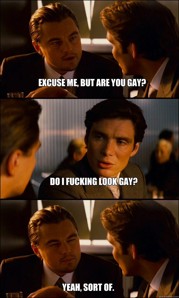 excuse me but are you gay do i fucking look gay yeah sor - Inception