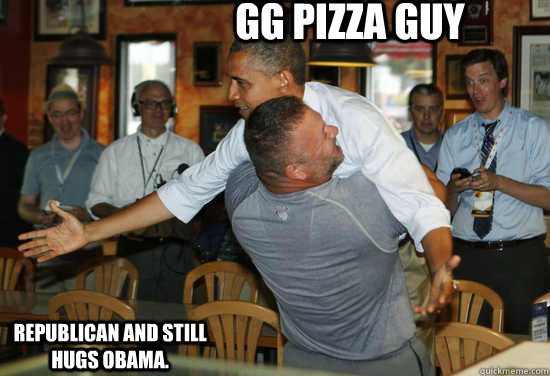 gg pizza guy republican and still hugs obama - Hug Obama