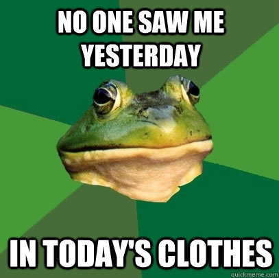 no one saw me yesterday in todays clothes - Foul Bachelor Frog
