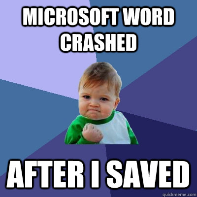 microsoft word crashed after i saved - Success Kid