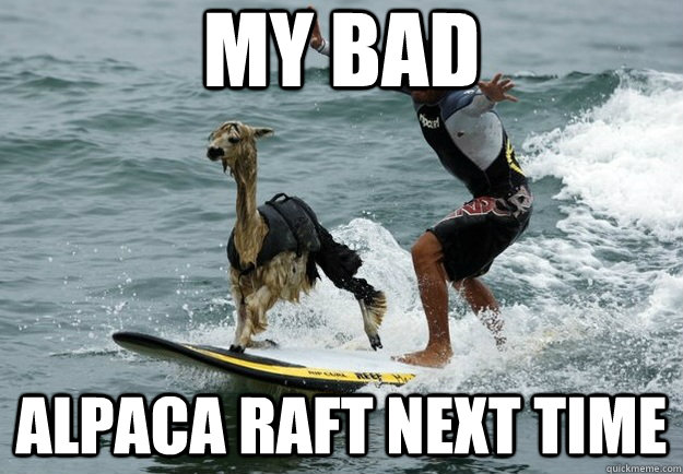 my bad alpaca raft next time -
