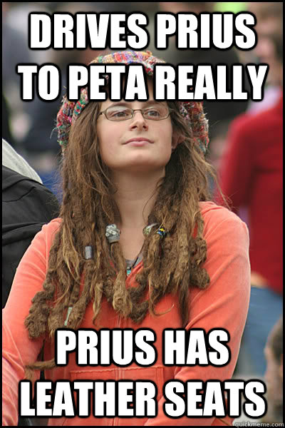 drives prius to peta really prius has leather seats - College Liberal