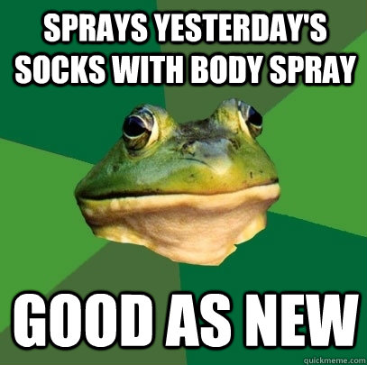 sprays yesterdays socks with body spray good as new - Foul Bachelor Frog