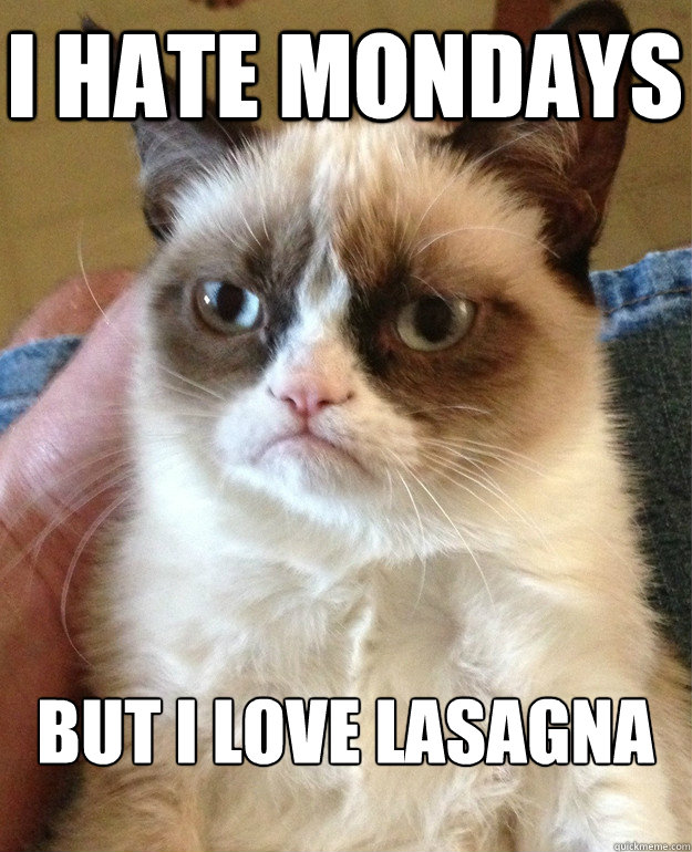 i hate mondays but i love lasagna - Grumpy Cat