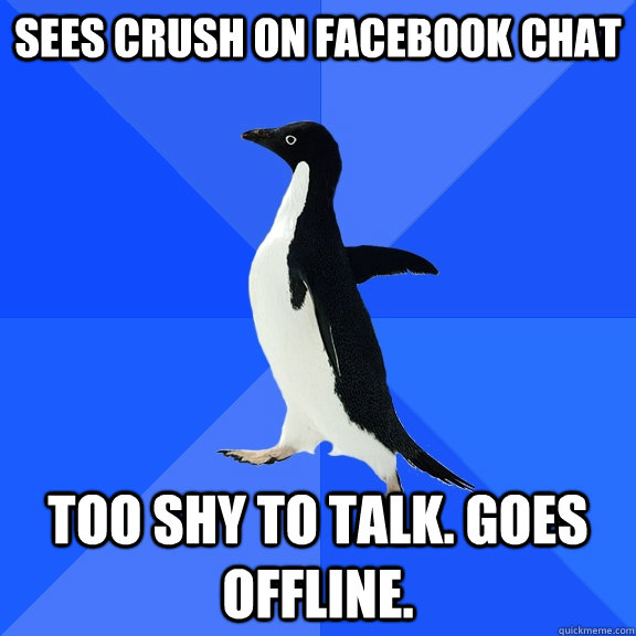 sees crush on facebook chat too shy to talk goes offline - Socially Awkward Penguin