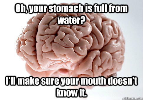 oh your stomach is full from water ill make sure your mou - Scumbag Brain
