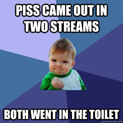 piss came out in two streams both went in the toilet - Success Kid