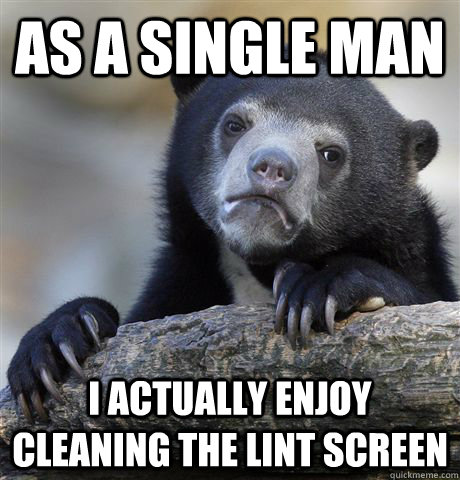 as a single man i actually enjoy cleaning the lint screen - Confession Bear