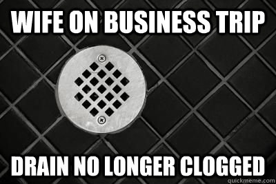wife on business trip drain no longer clogged -