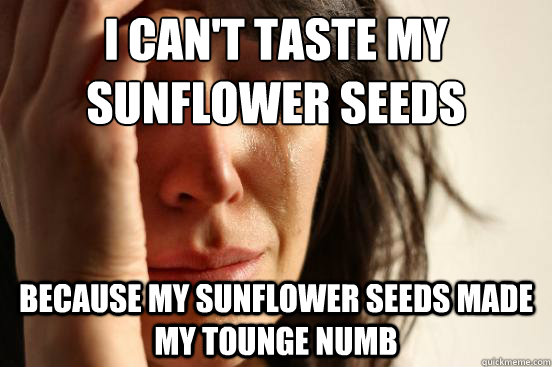 i cant taste my sunflower seeds because my sunflower seeds - First World Problems